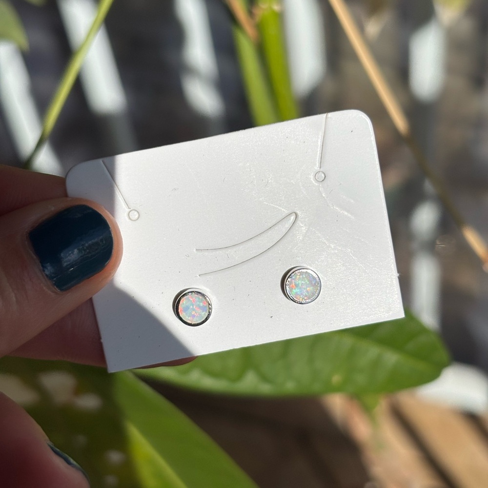 White Opal Sterling Silver .925 Stud Earrings